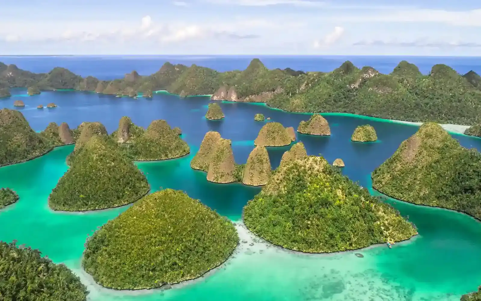 The karst islands of Wayag in Raja Ampat seen from the summit viewpoint